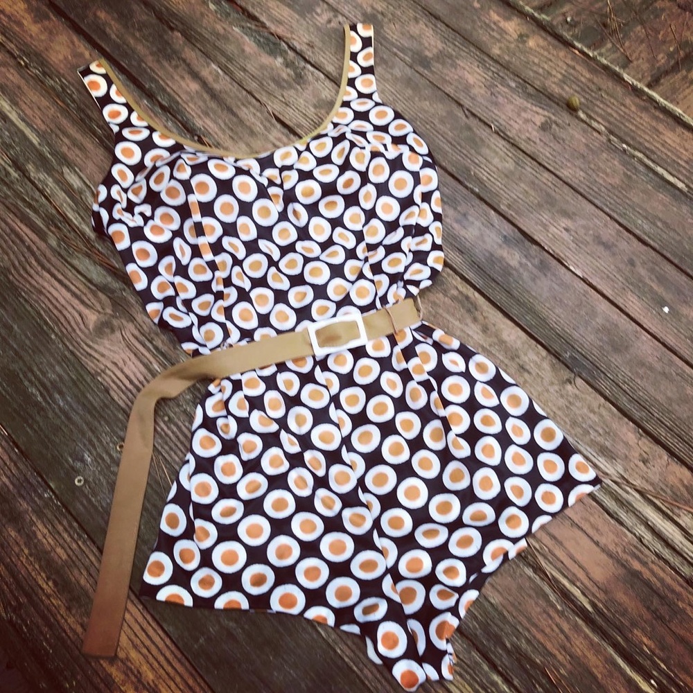 Vintage Mod Elisabeth Stewart Belted Swim Romper